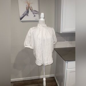 NWT Ann Taylor mock neck striped puff sleeves blouse